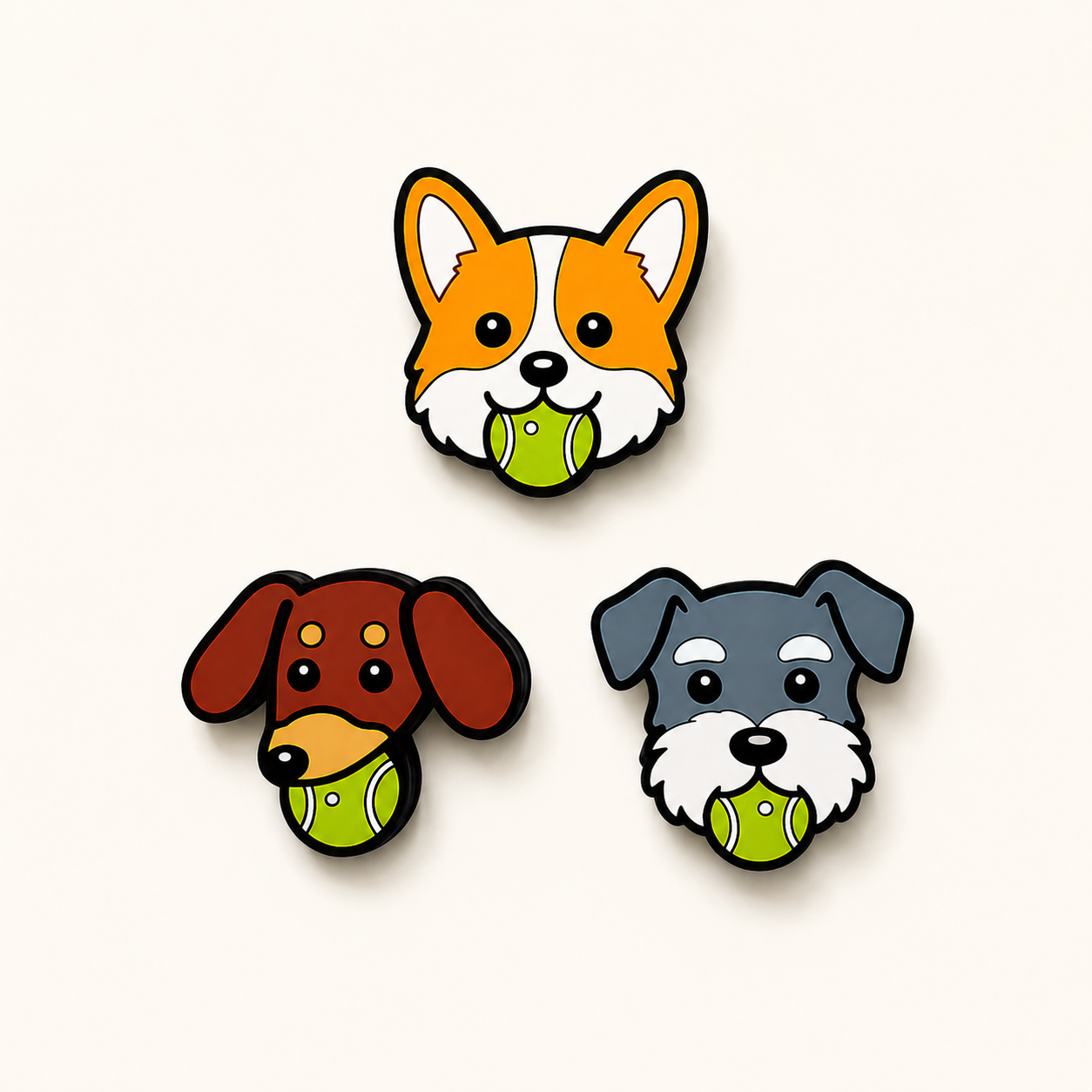 Corgi, Schnauzer and Dachshund tennis dampener packaging