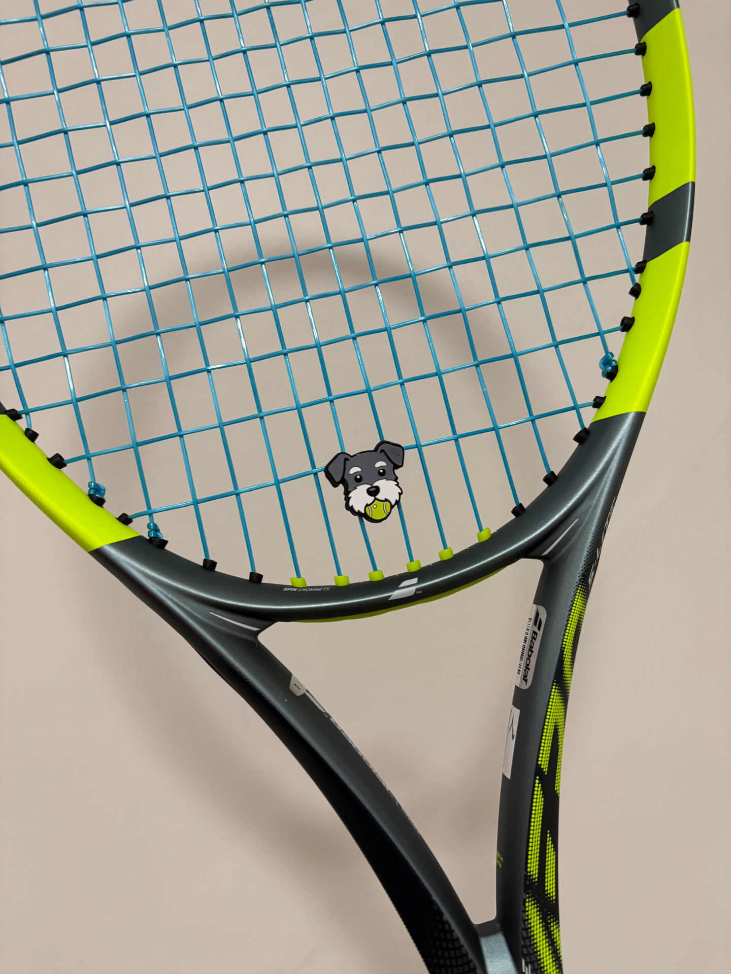 Back of Corgi package showing dampener use on racket
